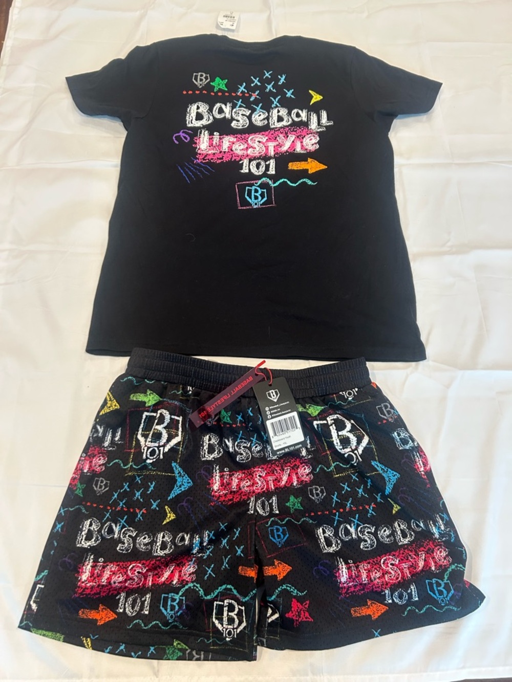 Baseball Lifestyle Kids Matching Set - Black with Multicolor Graphics
